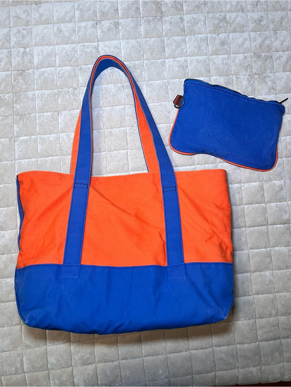 Ralph Lauren Orange and Blue Canvas Tote with Zip Pouch